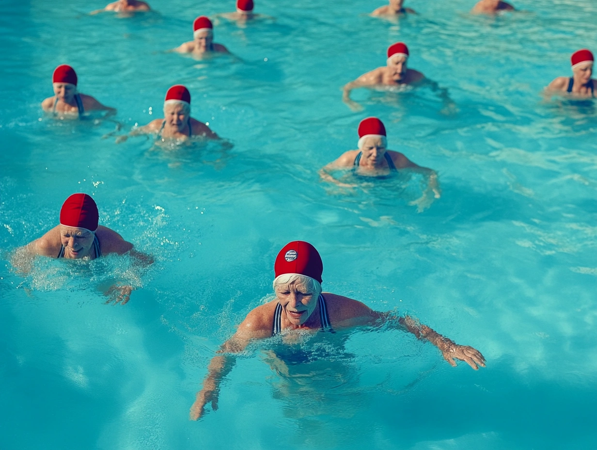 Заняття аквааеробікою для пенсіонерів у басейні